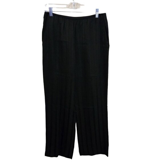 Theory Black On Black Satin Striped Pull On Wide Leg Dress Pants Size 8 - Picture 1 of 5